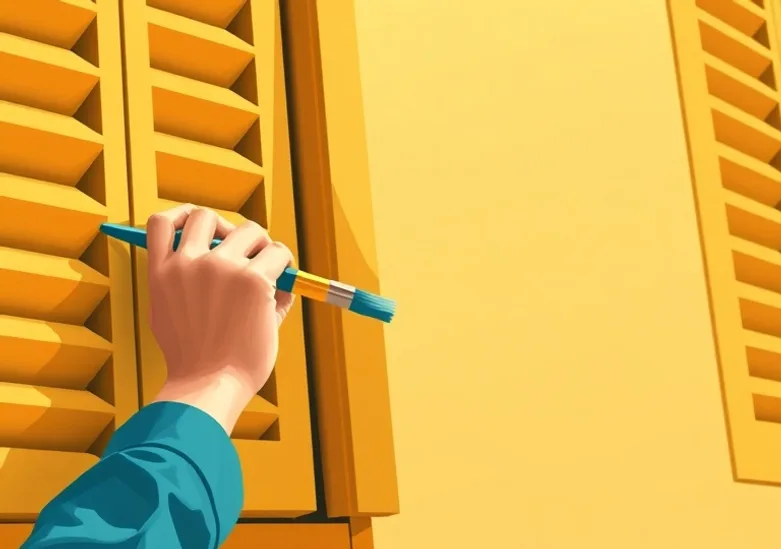 Mise en peinture au pinceau de volets et d'encadrements en bois