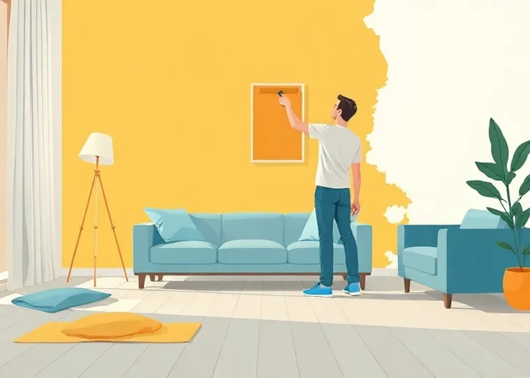 Peintre appliquant la peinture au rouleau sur un mur de salon